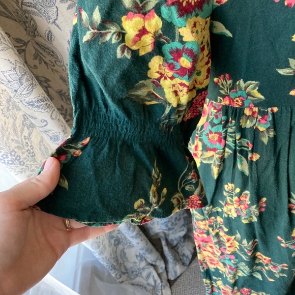 April Cornell Floral Sikkem Maxi Dress Forest Green flowers Sz M-L - Picture 6 of 9